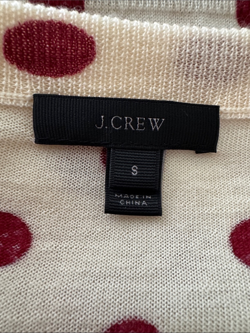 J. Crew Cream Polka Dot Cardigan with Red Dots - Picture 3 of 4